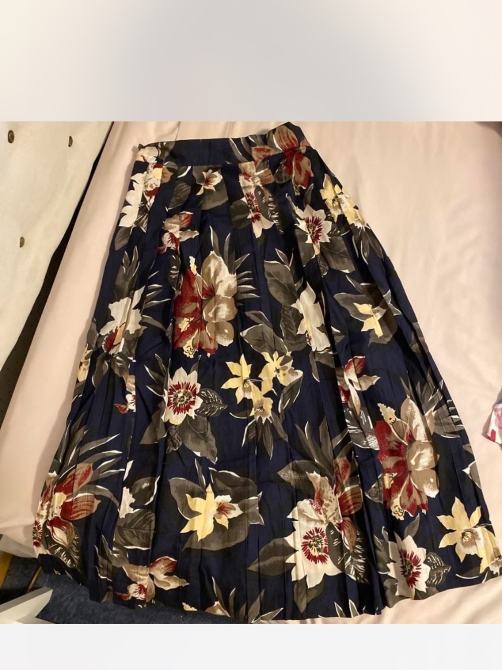 Rena Rowan Navy Floral A-Line Midi Skirt Sz S
